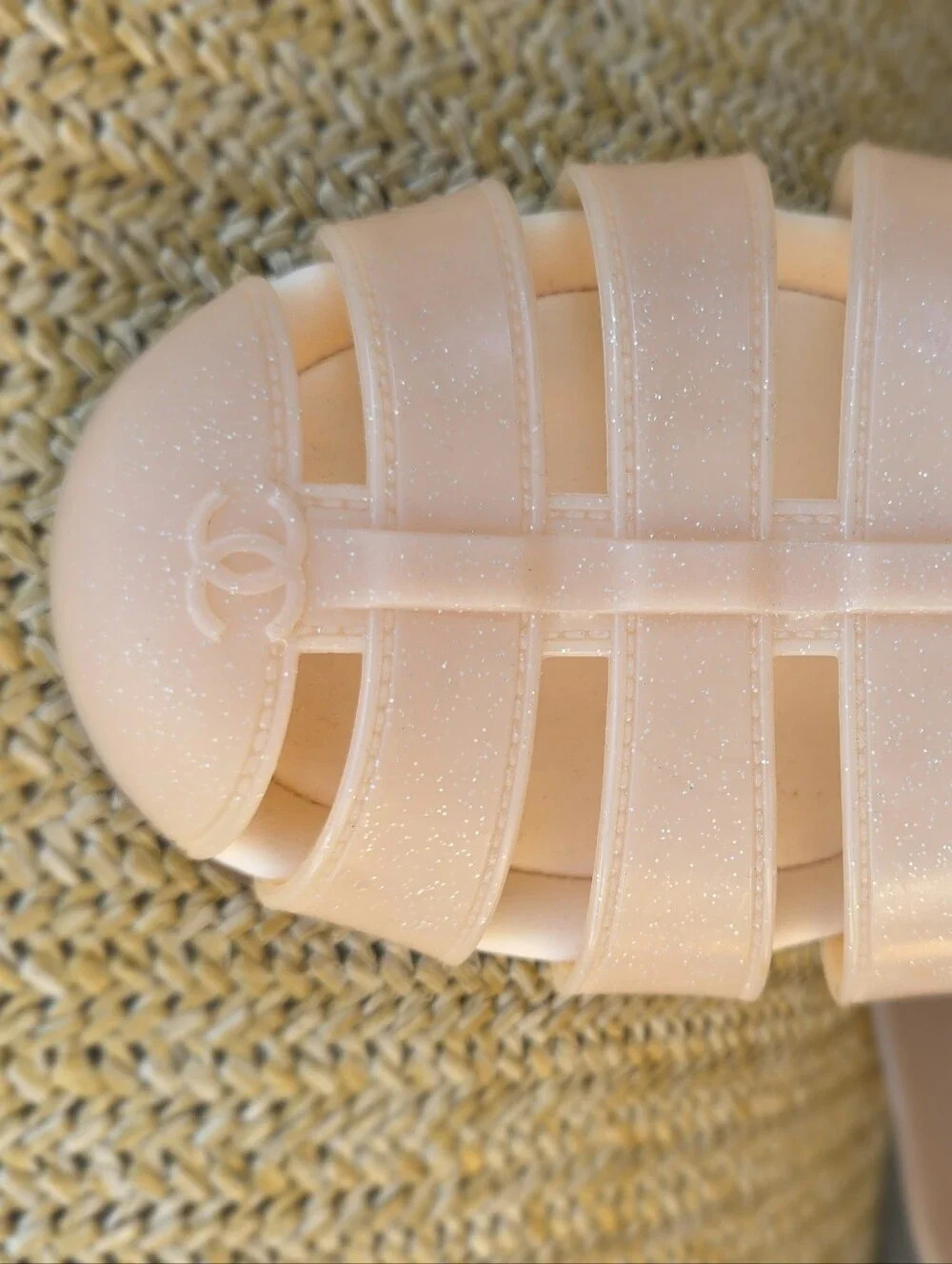 CHANEL Pink Sparkle Jelly Sandals W/Original Box, BootieSocks/Bags (Collectors)